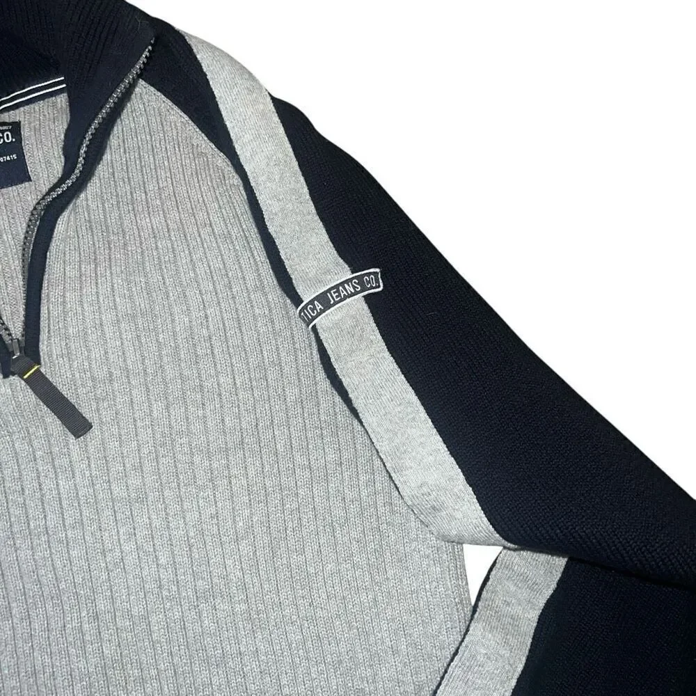 NAUTICA JEANS CO Men’s Navy Blue & Grey Knitted 1/4 Zip Sweater Size M
